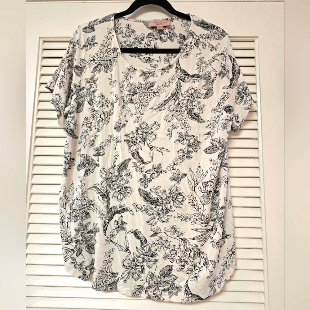 Philosophy - (Plus-Size) White & Black Short-Sleeve Floral Top